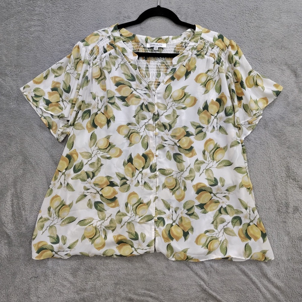 Zac & Rachel Top Womens 2X Citrus Fruit Print Button Up‎ Short Sleeve Blouse
